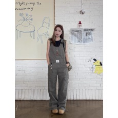 批发美式复古原创工装<b class='q'>背带裤</b>男<b class='q'>女</b>水洗多口袋抽绳设计感休闲长裤