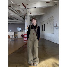 批发川川也美式多口袋直筒工装<b class='q'>背带裤</b>男<b class='q'>女</b>复古脚休闲风长裤