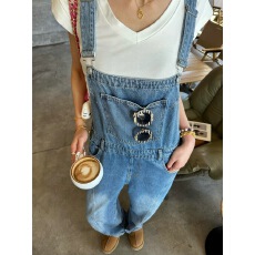 批发 新款春夏浅色复古牛仔背带裤女高腰宽松显瘦阔腿连体裤