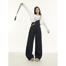 高个子牛仔背带裤女春夏新款收腰显瘦宽松连体阔腿裤潮