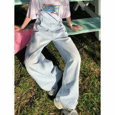 批发 李婉君【果冻海背带裤】韩版百搭休闲拖地阔腿直筒连体裤