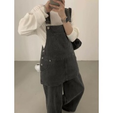 批发设计感连体背带阔腿休闲裤牛仔两件套<b class='q'>女</b>新款宽松气质套装