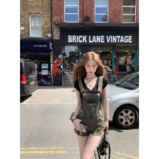 批发美式复古辣妹风女夏季做旧破洞<b class='q'>牛仔</b>背带<b class='q'>短裤</b>