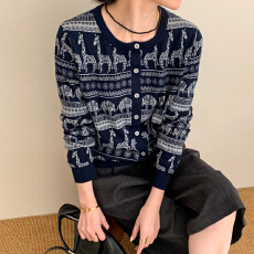 批发复古提花细羊毛针织开衫女<b class='q'>欧洲站</b>2025早秋新款欧货女装毛衣外套潮