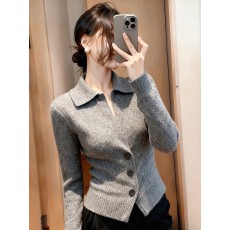 批发时尚松弛感翻领灰色毛衣女秋季新款修身显瘦<b class='q'>百搭</b>高级感针织衫上衣