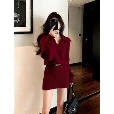 批发绝美灰色海军领针织包臀连衣裙女2025新款秋冬小个子<b class='q'>修身</b>打底短裙