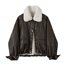 批发超好看毛领加绒皮衣短外套女<b class='q'>秋</b>冬复古皮毛一体机车服夹克
