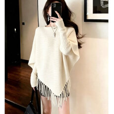 批发设计感流苏边不规则针织衫女秋冬新款慵懒风宽松显瘦套头毛衣上衣