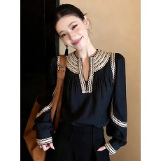 批发法式独特精致小上衣高级感轻奢减龄洋气设计感小众黑色<b class='q'>衬衫女</b>春