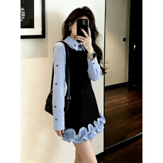 批发假两件撞色减龄<b class='q'>连衣裙</b>今年流行的爆款女装新款短裙简单大方的裙子