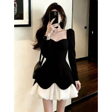 批发小香风黑色<b class='q'>连衣裙</b>女早春2026新款富家千金收腰显瘦漂亮蓬蓬短裙子