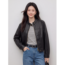 批发美式<b class='q'>街头</b>PU皮衣女秋复古摩登机车风翻领下落肩显瘦短外套