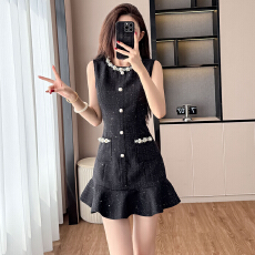 实拍2026春季小香风高端钉珠套装女法式气质修身礼服裙背心鱼尾裙