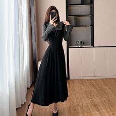 批发实拍2025秋冬打底织绒<b class='q'>连衣裙</b>女收腰假两件配大衣轻奢长袖裙子