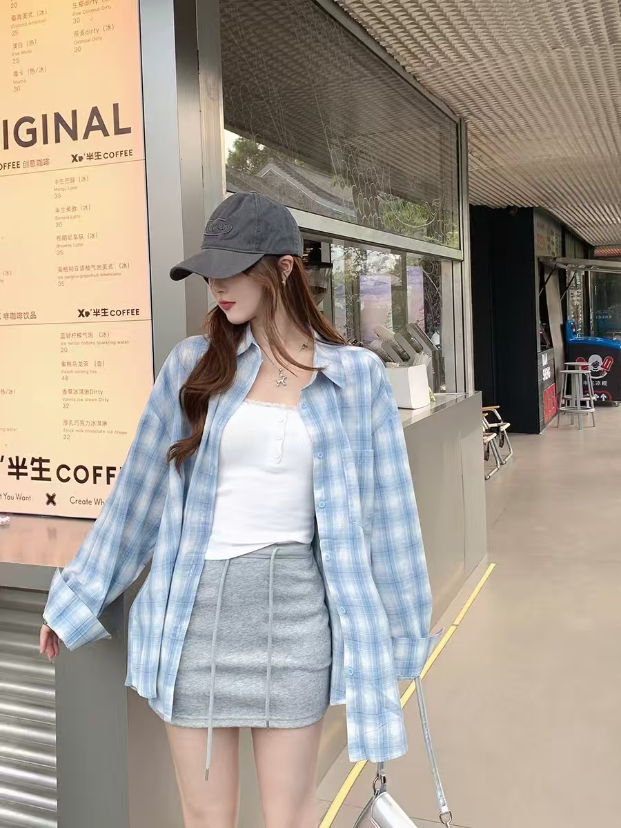 체크무늬 자외선 차단 여성 셔츠 빛 럭셔리 고급 센스 2026 여름 새로운 에어컨 서비스 다용도 오픈 가디건 맨위 얇은 코트