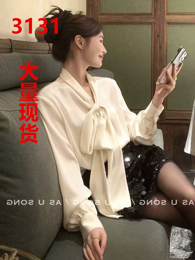 프랑스식 Chic 나비 매듭 여성 셔츠 이른 봄 새로운 디자인 센스 작은 대중 맨위 루즈핏 다용도 스트랩 셔츠 트렌디