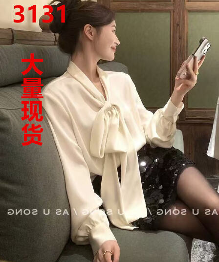 프랑스식 Chic 나비 매듭 여성 셔츠 이른 봄 새로운 디자인 센스 작은 대중 맨위 루즈핏 다용도 스트랩 셔츠 트렌디