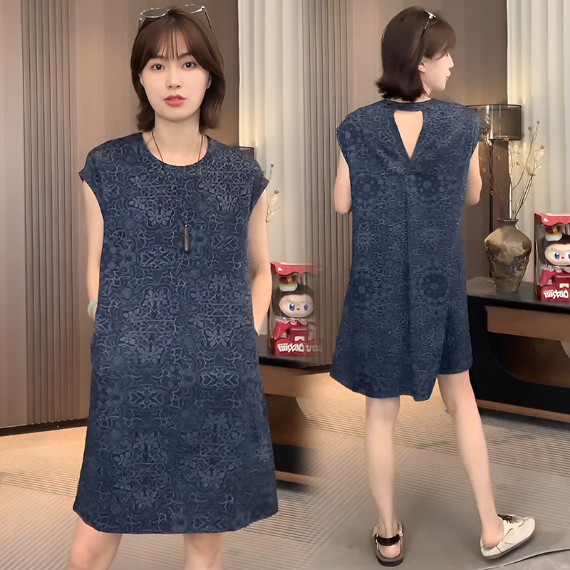FA35739# 法式复古气质高级无袖连衣裙夏季新款松弛显瘦印花裙子 服裝批發女裝批發服飾貨源