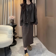 批发官图 时髦马甲条纹连衣裙套装女2025<b class='q'>春</b>秋韩版洋气减龄显瘦两件套