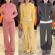 批发官图 韩系气质休闲连帽卫衣套装秋冬季新款宽松<b class='q'>显瘦</b>阔腿裤两件套