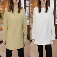 批发官图 中长款开叉圆领长袖<b class='q'>t</b><b class='q'>恤</b>女装2025秋冬新款宽松设计感独特上衣