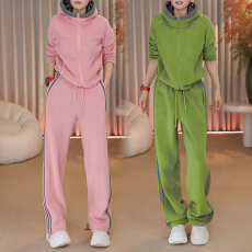 批发官图 时尚减龄休闲运动<b class='q'>套装</b>2025秋冬款连帽卫衣外套直筒<b class='q'>裤</b>两件套