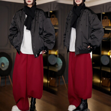 批发官图 2025超火<b class='q'>冬</b>装酷飒风休闲运动棒球服外套红色阔腿裤加厚套装