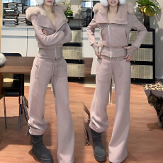 批发官图 高级感保暖洋气毛领外套2025<b class='q'>冬</b>季新款韩系时尚直筒裤两件套