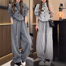 批发官图 时髦爆款运动套装2025<b class='q'>冬</b>新款洋气设计条纹卫衣阔腿裤两件套