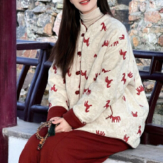 批发官图 国风双面穿盘扣印花上衣女2025冬季洋气显瘦加厚保暖短外套
