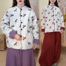 批发官图 洋气两面穿小马印花外套女冬季2025新款新中式国风保暖上衣
