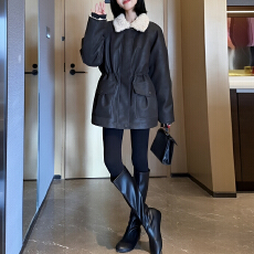 批发官图 复古撞色翻领全毛内里外套中长款2025冬季新款夹克加厚上衣