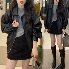 批发官图 2025<b class='q'>冬</b>季新款法式赫本轻熟加厚保暖款拉链翻领皮衣夹克外套