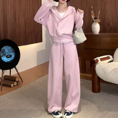 批发官图 休闲时尚2026<b class='q'>春秋</b>款设计打底长袖外套上衣直筒阔腿裤三件套