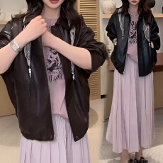 批发官图 时尚洋气皮衣外套<b class='q'>春</b>秋2026新款韩系宽松高级感polo领皮夹克