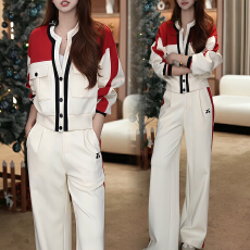 批发官图 2026春秋<b class='q'>运动</b><b class='q'>休闲</b>时尚套装女士洋气减龄短外套直筒裤两件潮