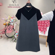 批发官图 小个子时尚套装裙女新款半高领短袖T恤V领吊带<b class='q'>连衣裙</b>两件套