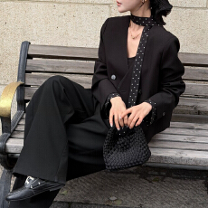 批发官图 韩系高级感波点拼接带飘带西装女2026<b class='q'>春</b>秋时尚减龄外套上衣