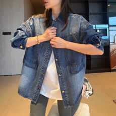 官图 美式复古水洗牛仔外套2026春秋新款高级感休闲宽松夹克上衣