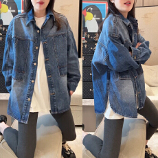 官图 港风复古牛仔外套2026春秋款宽松翻领百搭休闲开衫夹克上衣