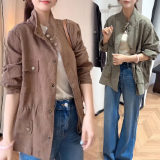 批发官图 老钱风百搭工装<b class='q'>外套</b>春秋新款美式复古收腰<b class='q'>显瘦</b>工装夹克上衣