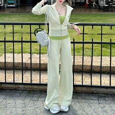 批发官图 高级感高端休闲运动<b class='q'>套装</b>春秋减龄绿色<b class='q'>卫衣</b>吊带阔腿裤<b class='q'>三件</b>套