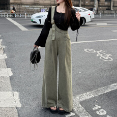 批发官图 夏季休闲设计感洋气显瘦可拆卸短袖上衣单肩<b class='q'>牛仔</b><b class='q'>背带裤</b>套装