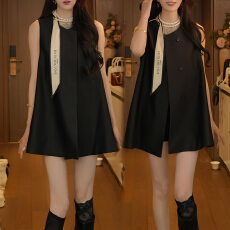 批发官图 韩系通勤气质单排扣圆领休闲A字遮屁股中长<b class='q'>马甲</b>外套2026新款