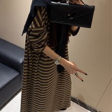 批发官图 复古条纹<b class='q'>卫衣</b>连衣裙春秋长款遮肉显瘦休闲宽松学院风t恤裙