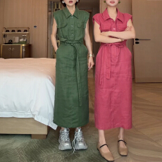 批发官图 韩版气质翻领休闲无袖连衣裙2026夏季<b class='q'>新款</b>小众高级衬衫<b class='q'>长裙</b>