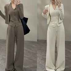 批发官图 韩系慵懒风<b class='q'>运动</b>套装春秋气质<b class='q'>修身</b>显瘦开衫吊带阔腿裤三件套