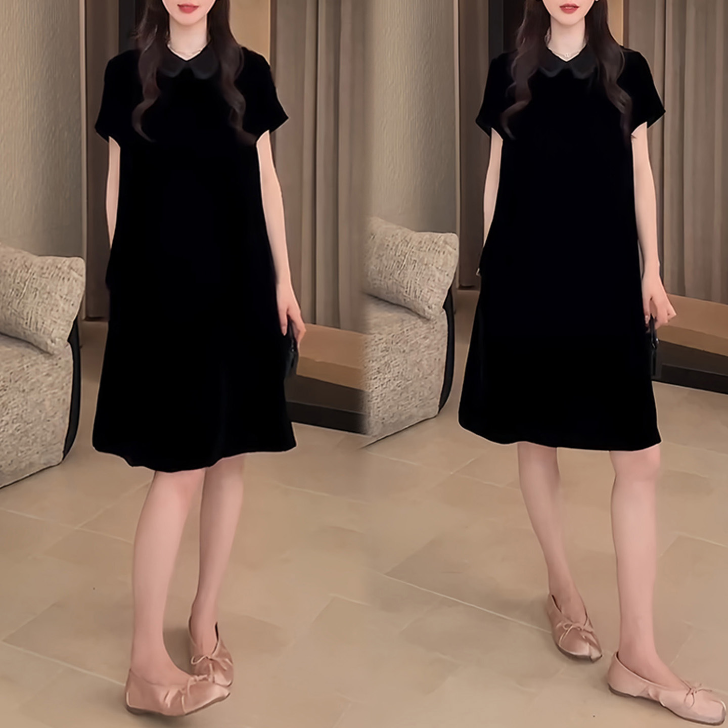 경관 그림 2026 여름 새로운 프랑스식 고급 품격 패션 자이언트 잘 생긴 POLO 칼라 디자인 반팔 드레스