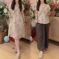 批发官图 夏季新款新中式国风慵懒风休闲<b class='q'>套装</b>女盘扣上衣休闲裤两件套
