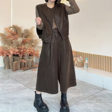 批发官图 春秋美拉德风简约马甲搭配修身<b class='q'>长袖</b>高腰阔腿<b class='q'>裤</b><b class='q'>复古</b>休闲套<b class='q'>装</b>